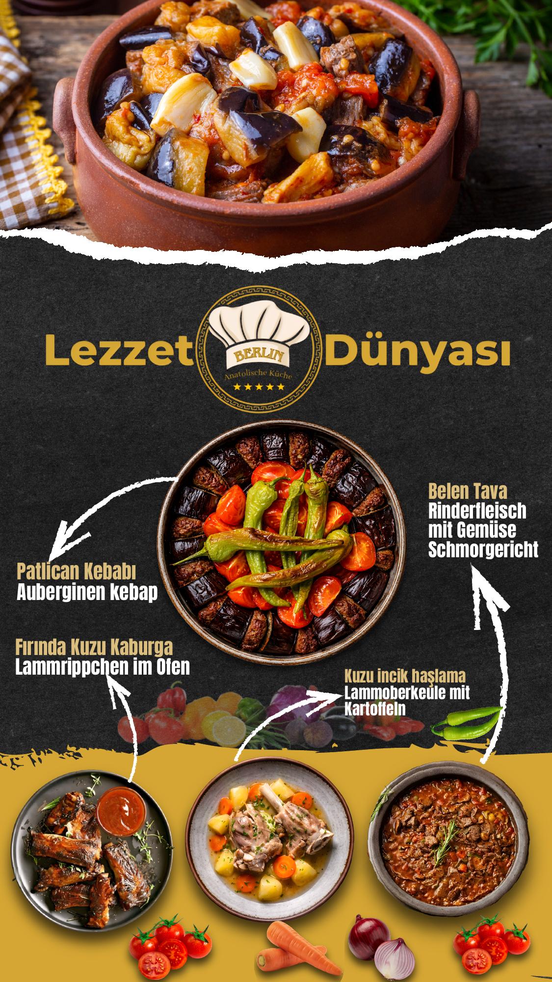 Patlıcan Kebabı, Fırında Kuzu Kaburga, Kuzu İncik, Belen Tava
