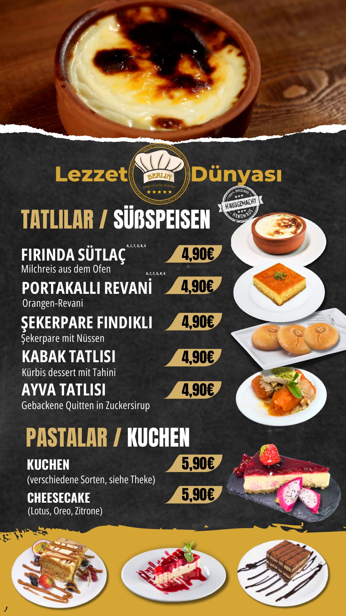 Tatlılar Süßspeisen Kuchen