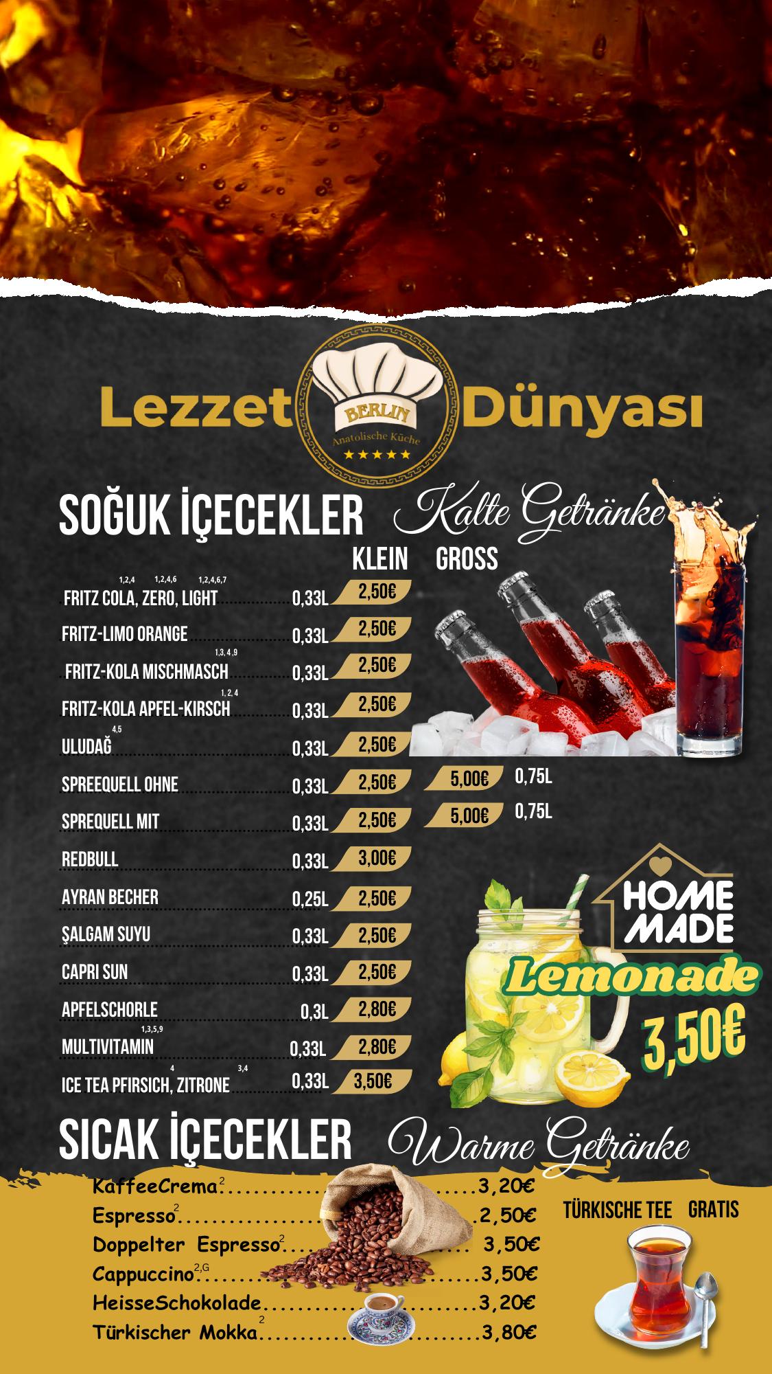 Soğuk İçecekler und Sıcak İçecekler
